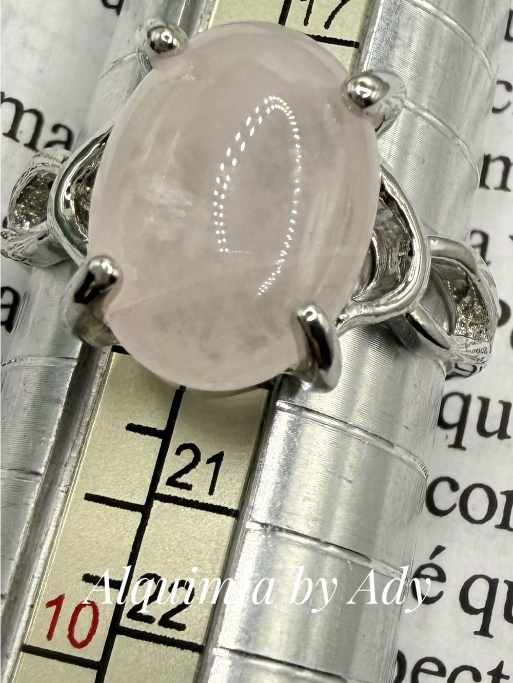 Pink Quartz Rhodium Silver Ring – 20mm Oval Stone, Tarnish-Resistant